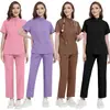 Traje Gola Alta Feminino Zíper Salão de Beleza Roupa de Trabalho Uniforme Lavagem à Mão Roupas de Verão Manga Curta Roupas Cirúrgicas