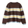 Suéter de Tricô Grosso Quente Estilo Coreano Moda Preguiçosa para Crianças Inverno Cores Listradas em Blocos Tamanhos Médio e Grande
