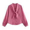 Ropa de mujer transfronteriza, novedades de otoño, estilo europeo y americano, camisa casual a rayas de moda y versátil con detalle de bufanda, 5029191