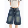 Roupas femininas da moda e versáteis: Calça pantalona de cintura alta estilo americano em azul vintage, jeans que alongam a silhueta para pessoas baixinhas, calça cropped de corte solto