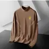 Nueva Camiseta Básica de Ajuste Holgado con Cuello Semi-Alto para Hombre Otoño/Invierno 2025, Camiseta Negra de Manga Larga con Cuello Medio-Alto de Moda
