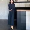 Vestido de Punto de Cuello Alto Medio Estilo Coreano para Mujer 2025 Otoño e Invierno Nuevo Color Puro Empalme Moda Cintura Falda Base