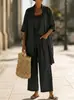 Conjunto de tres piezas de moda casual cómoda de color liso, chaqueta tipo chaleco y pantalones de pierna ancha, nuevo para mujer, primavera y otoño 2026, transfronterizo europeo y americano