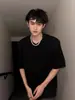Camiseta Manga Curta Masculina Estilo Coreano Solta com Ombreira Removível 2026 Verão Nova Cor Sólida Resistente Casual Versátil