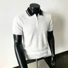 Tricô Estilo Old Money Novo Masculino Manga Curta Toque de Luxo Gola Lapela Zíper Camiseta Casual de Negócios Top Transfronteiriço