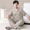 Pijama de Talla Grande para Hombre Primavera y Otoño Algodón Puro Casual Holgado Cuello de Solapa Manga Larga Adolescentes Pueden Usar Ropa de Casa para Salir Conjunto