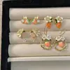 Pendientes de Esmalte de Gota de Aceite Franceses Coloridos de Primavera y Verano Estilo Suave Ins Nicho Flor Fresa Pendientes de Circonita Agujas de Plata para Mujer