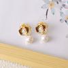 Pendientes vintage color Maillard Diamante Perla Flor pendientes de aguja de plata Marrón combinable joyería celebridad de internet otoño e invierno mujer
