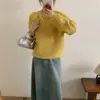 Suéter de tricô gola redonda cor sólida com fio texturizado, estilo suave, novo outono e inverno, solto, casual, manga longa, suéter macio para mulheres