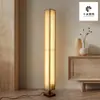 Novo abajur de chão em madeira maciça estilo chinês novo, estilo wabi-sabi japonês, com tecido estrangeiro de alta voltagem, espectro completo, inspirado em Zen, retrô americano, adequado para pousadas