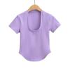 Ap22013-23 Primavera Nuevo Estilo Europeo y Americano Sexy Sexy Cuello en U Slim Dobladillo Arco Manga Corta Color Puro Camiseta