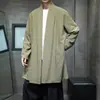 Novo Cardigan Jaqueta Masculino Estilo Chinês de Comprimento Médio com Lapela e Amarração de Tecido de Algodão e Linho Estilo Chinês Solto Zen Cerimônia do Chá Roupa de Fora Casual