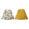 Camiseta Casual Retro Americana Verde Camuflado Waffle Manga Longa Raglan Adolescente Lavada Desgastada Masculina Feminina