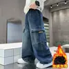 Ropa Infantil Pantalones de Trabajo para Niños 2026 Nuevo Estilo Jeans para Niños Niños Grandes Estilo Coreano Pantalones Largos Pantalones de Pierna Ancha Otoño Pierna Recta