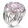 Sanjie deseja o anel de cristal rosa cravejado mais vendido, novo, anel de diamante criativo exagerado em forma de galho europeu e americano para mulheres