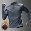 Camisetas de Running para Hombre para Invierno, Camisetas Base Deportivas Cálidas de Microterciopelo de Secado Rápido, Ropa de Entrenamiento con Media Cremallera, Aislamiento Térmico para Otoño e Invierno