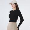 Hermosa Camiseta de Manga Larga para Yoga con Espalda Abierta para Mujer con Copas Integradas Fijas Top Deportivo Pilates Secado Rápido Ropa de Fitness