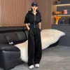 Otoño/Invierno 2026 Estilo Callejero de Celebridad de Internet Conjunto Deportivo Sudadera con Capucha y Cremallera Manga Larga Pantalones de Pierna Ancha Conjunto de Dos Piezas