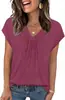 Amazon Europeia e Americana Comércio Exterior Transfronteiriço Nova Camiseta Top de Cor Sólida com Decote V Solta de Manga Curta para Mulheres em Estoque