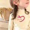 Camiseta Base de Manga Larga con Orejas de Peluche para Niñas, Otoño e Invierno, Top de Cuello Medio-Alto para Niñas Pequeñas, para Niños de Edad Media a Mayores