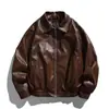 Chaqueta retro estilo japonés Rumeng con solapa de cuero PU Maillard para hombre, chaqueta de cuero de moda urbana suelta para otoño, para ir en motocicleta