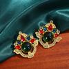 Aretes Retro Franceses Ojo de Gato Diamante Esmalte Goteo de Aceite Antigüedad Lujo Ligero Exagerados Tridimensionales Estilo Corte Aretes de Moda
