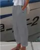 Amazon Aliexpress Wish Estación Independiente Ebay Transfronterizo Pantalones Casuales Arrugados de Color Sólido de Algodón y Lino Se Pueden Añadir con Estampados