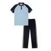 Conjunto de uniforme escolar de tres piezas para estudiantes de secundaria, chaqueta de uniforme de clase para estudiantes de preparatoria azul y blanco de primavera y otoño, traje deportivo para estudiantes de primaria