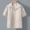 Camisa de Lino Puro para Hombre de Manga Corta, Nueva Camisa Polo Casual para Hombre Estilo Old Money con Cuello, Top Camisa para Hombre