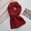 Cachecol Longo Bordado de Cor Sólida com Pequenas Flores para Mulheres, Cachecol Quente de Tricô Macio Dopamina para Pescoço, Fresco e Doce, Estilo Japonês e Coreano