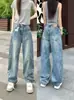 Calça Jeans Lavada Estilo Retrô Americano Scimitar para Mulheres, Novo Estilo Verão 2026, Caimento Solto, Emagrecimento, Fluido, Calça Casual Comprida