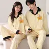 Pijama de Algodão Puro para Casal, Manga Longa e Calça Longa, Conjunto de Duas Peças Cardigan Masculino e Feminino, Conjunto de Duas Peças para Dormir e Lazer Transfronteiriço para Transmissão ao Vivo