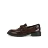 Mocasines de Piel de Vaca Suave con Suela Gruesa de Camelia para Mujer 2026 Nuevos de Cuero Genuino Retro Slip-On Tacón Grueso Zapatos Pequeños de Cuero