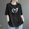 Camiseta de Algodão Puro de Manga Curta, Nova para o Verão 2026, Tamanho Grande, Gola Redonda, Estampa de Coração, Top Casual Tendência Slim