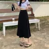 Falda negra de cintura alta de longitud media para mujer, talla grande de verano, falda acampanada adelgazante, falda de paraguas con dobladillo grande, falda larga