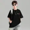 Ropa para niños para niños, camiseta de algodón puro de verano, nuevo estilo de verano 2026 para niños mayores, top elegante de manga corta para niños