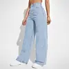 Jeans Rectos de Tiro Alto Americanos de Comercio Exterior para Mujer 2025 Nuevo Otoño Pequeños Sueltos Caídos Color Liso Pantalones de Pierna Ancha