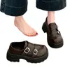 Mocassins da Moda com Solado Grosso para Mulheres 2026 Novo Estilo Roupa Externa de Botão Duplo com Couro Macio Solado Macio Confortáveis Sapatos de Corte Profundo Simples