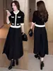 Elegante vestido de punto para dama estilo coreano, suave y femenino, de dos piezas simuladas, largo medio por encima de la rodilla, color rojo