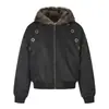 Chaqueta bomber de invierno para hombre con cuello y capucha de pelo sintético, con un diseño europeo y americano de moda con detalles de anillos metálicos