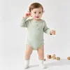Mameluco de bebé manga larga para todas las estaciones, algodón puro, tipo triángulo Clase A para niños y niñas, acanalado, mono base sin costuras