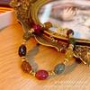 Collar de traje Duobao colorido occidental de ágata turmalina vintage Pulsera de piedra de estilo nacional vintage antiguo Aretes