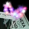 Nueva Alargadora 14 Oro Claro Orejas de Conejo de Seda Orejas de Gato Diadema Luz LED Diadema de Orejas de Conejo con Plumas Diadema de Navidad