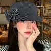 Chapéu de cavaleiro vintage com laço listrado para mulheres, estilo japonês, circunferência da cabeça grande, toque de alta qualidade, boné de jornaleiro artístico para o dia a dia