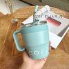 Taza de Café Simple Ins con Pajita Taza de Agua de Oficina Moderna con Asa Portátil Doble para Beber para Pareja Taza de Acero Inoxidable