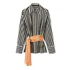 Atacado de Roupas Femininas Transfronteiriço Outono 2026 Nova Camisa Listrada Patchwork Versátil Estilosa com Cinto 7047153