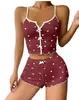 Pijama para casa con abertura frontal, conjunto de shorts de tirantes, ropa de estar con estampado de corazones, ropa de dormir casual y fresca para mujer