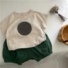 Camiseta Infantil Corea del Sur Manga Corta Verano Estilo Coreano Occidental Suelta Niñas Bebé Lunares Verano Color Sólido Camisa