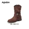 Botas Ankle Augustus Lion Retrô para Mulheres, Novas Botas Western Cowboy Outono 2026, Botas Melard com Salto Bloco, Botas Slim