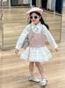 Conjunto de Niña Estilo Coreano 2024 Otoño Sentido del Diseño Vestido Camisa Empalmado Top de Tirantes de Punto Rosa Camisola Dos Piezas